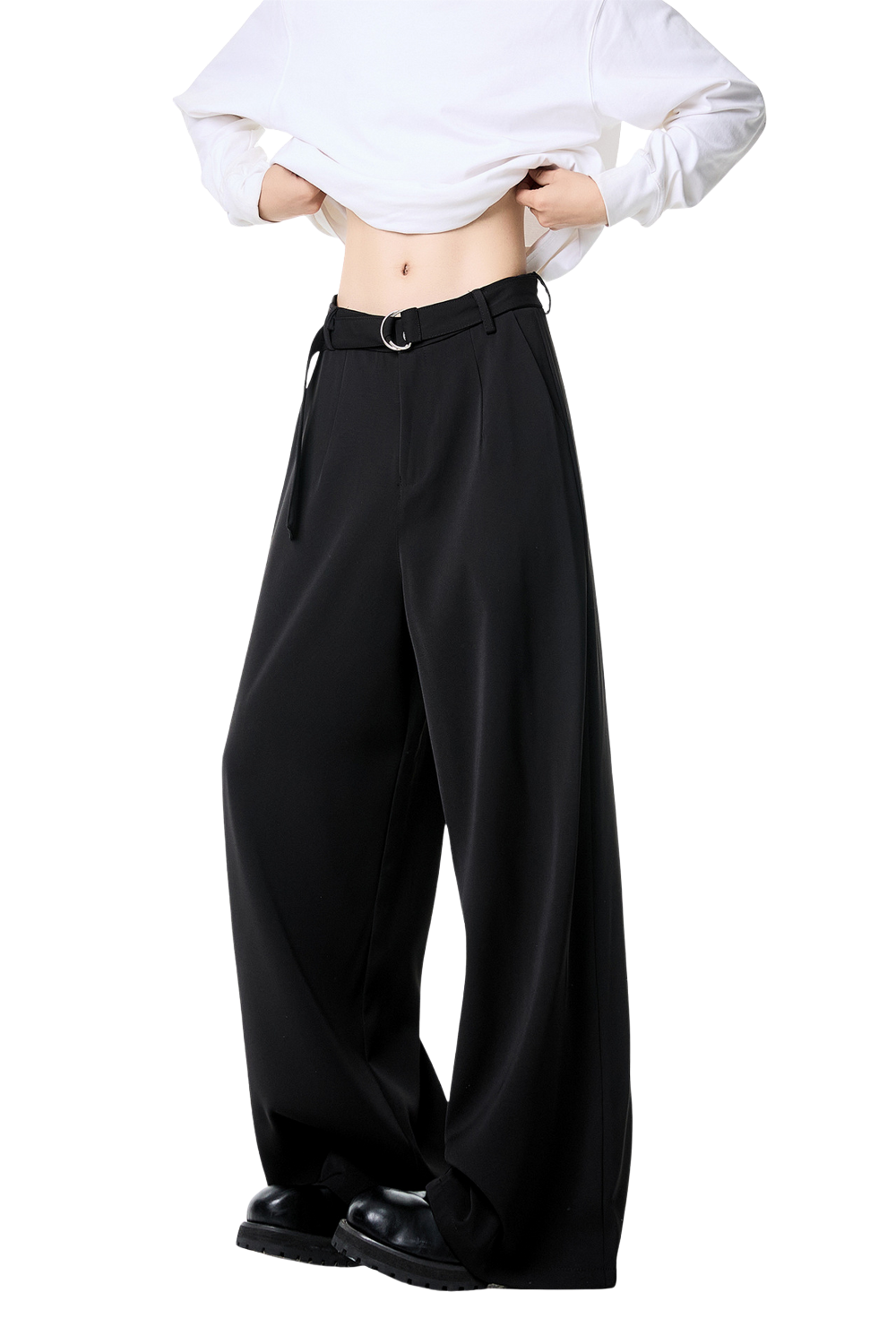 Draped Wide-leg Pants Black